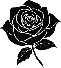 Silhouette of a rose in a pattern on a white background