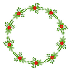 Christmas round floral wreath frame. Winter holiday decoration