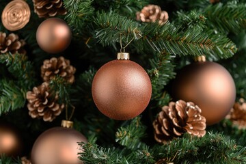 A detailed view of a Christmas ornament hanging from a tree branch