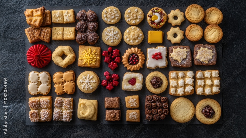 Poster assortment of cookies displayed on a table