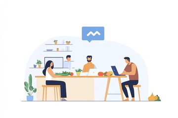 illustration of a modern office, with people working in a relaxed and calm environment.