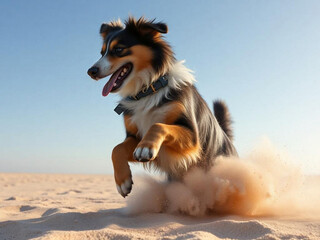Happy dog ​​jumping and running