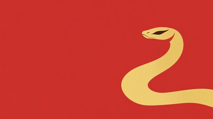 Fototapeta premium Minimalist Illustration of a Stylized Yellow Snake on a Bold Red Background, Perfect for Creative Projects and Symbolic Designs