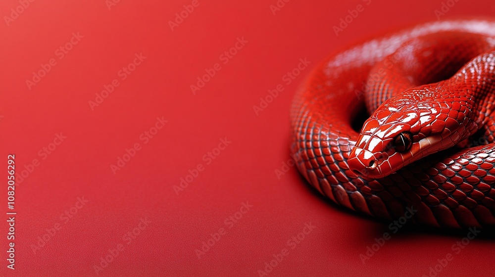 Poster striking red snake on a smooth red surface creating a bold visual contrast perfect for nature and wi