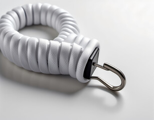 A close-up of an anti-static wrist strap coiled neatly on a white surface. Generative AI