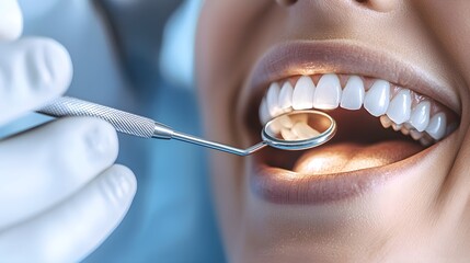 A dentist carefully examining a patient's teeth on a modern dental bed, surrounded by sleek equipment and a bright clinical environment