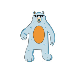 Vector illustration with cartoon bear on white background. Modern design 