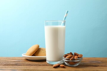 Glass of almond milk on the table