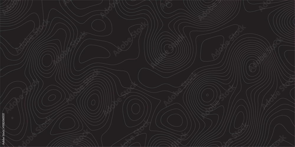 Poster Abstract white on black background Topographic line map pattern. Modern Abstract Design Concept Elegant Black Beautiful Topo Wallpaper Design illustration for art, fabric, packaging, web, banner.	
