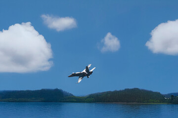 photographs of fighter jets, airplanes with power and elegance in the blue sky with white clouds