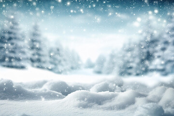 winter landscape with snow covered trees defocused