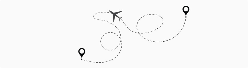 Airplane dotted route line. Path travel line shape. Flight route with start point and dash line. aircraft location tracking in a dotted path vector illustration isolated on white background.