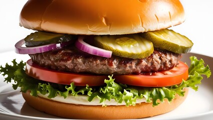 a zoom very close to the most amazing burger on a wooden plate and in the interior cafe