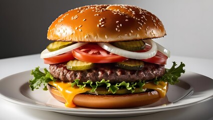 a zoom very close to the most amazing burger on a wooden plate and in the interior cafe