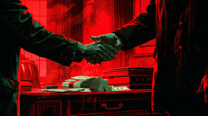 Concept of bribery and financial crimes. Violation of the law. Embezzlement. Bribe. Financial fraud. Money laundering. Criminal activity. Wealth. Poverty. Economy.