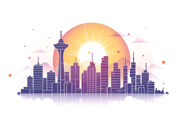 Fototapeta premium Minimalistic line art of a city skyline at dusk, with just a few lines suggesting the outline of buildings.