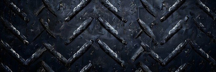 Black grunge diamond plate texture pattern, seamless background with space for text or design