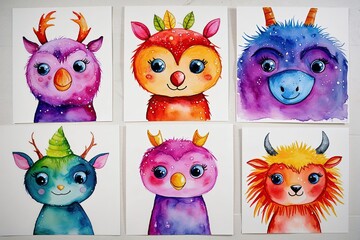 Fototapeta premium Playful Whimsical Creature Watercolor Artwork for Kids
