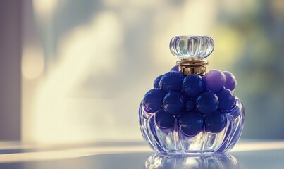 A bottle of perfume with a blue top