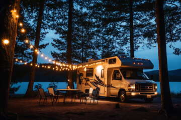 RV camping by the lake