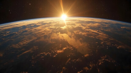 Sunrise Over Earth Illustration Space View Clouds Atmosphere