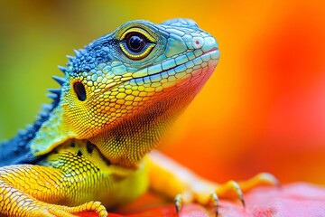 Fototapeta premium Vibrant Close-Up: Stunning Macro Shot of a Colorful Lizard