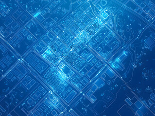 Abstract Illustration - City Blueprint Grid on Blue Background