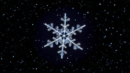 Perfect Symmetry of Nature: A Unique Snowflake in a Cold Winter Atmosphere with Crystalline Structure and Delicate Details, Captured through Macro Photography with Bokeh Effect 