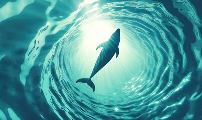 Naklejka premium A dolphin is swimming in a blue ocean