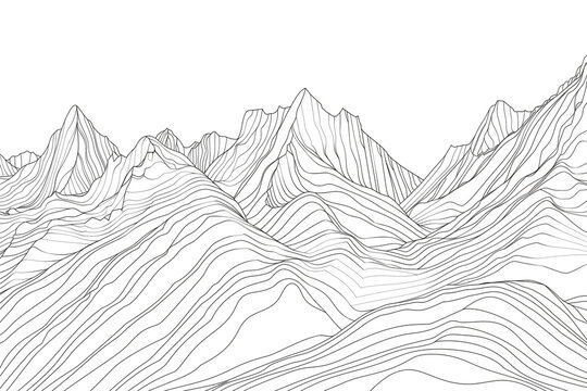 Minimalistic line art of a mountain range, with simple, angular lines representing the peaks and valleys.