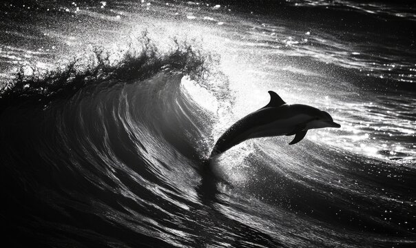 A dolphin is jumping out of the water