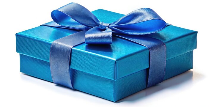 An exquisite blue gift box featuring a delicate ribbon and bow, ideal for holiday celebrations. Elevate your gifting experience with this charming, festive accessory.