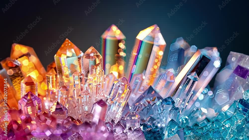 Poster vivid display of iridescent crystals forming an artistic cluster highlighting beauty and color spect
