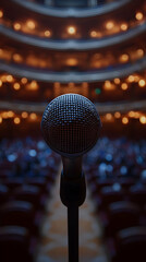 Photo, Microphone Center Stage Empty Auditorium