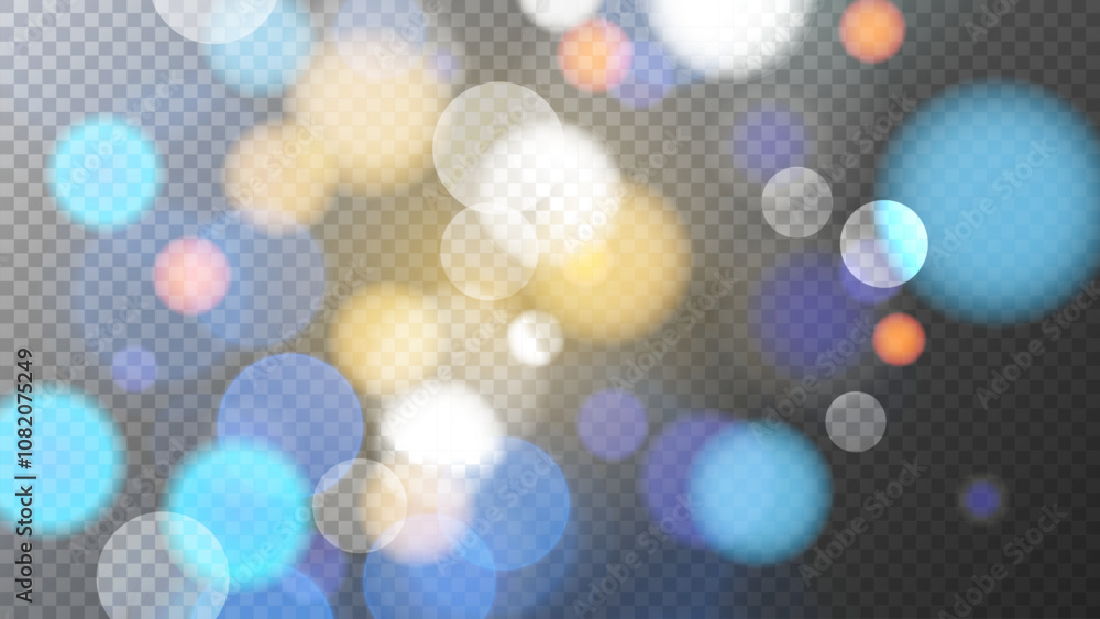 Poster vibrant festive bokeh lights. transparent background. abstract blurred overlay design. bright blur l