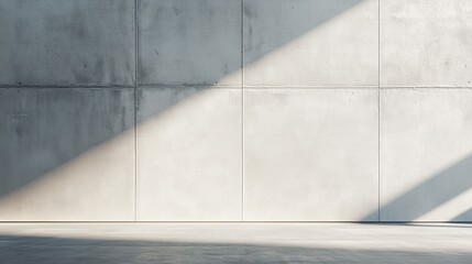 Blank grey beton wall copy space. Concrete wall with a natural light from a window mock up for designers. Empty parking lot. Concrete texture background with shadow.