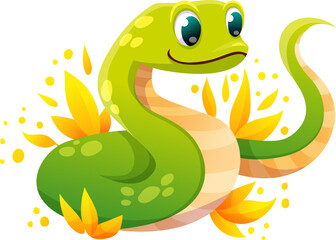 Cute snake, Smiling kawaii serpent. Chinese 2025 New Year symbol.