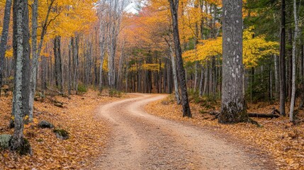 Fototapeta premium Winding Dirt Road Through Golden Autumn Forest