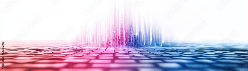 Poster quantum computing of cryptography concept. abstract digital landscape featuring vibrant vertical lin