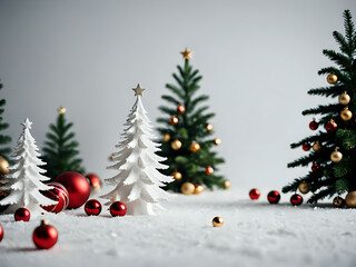 Christmas pine trees decoration with snow in clean white background for graphic design