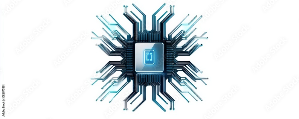 Poster quantum computing of cryptography concept. a futuristic digital circuit featuring a central processo