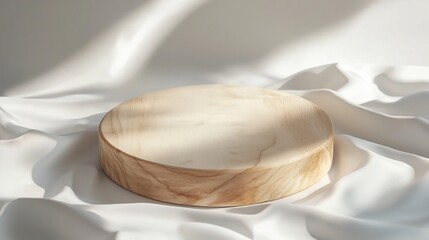 Wooden Pedestal on Seamless White Backdrop for Minimalist Product Presentation