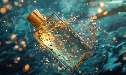 A bottle of perfume is floating in the water