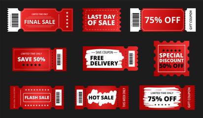 set of discount coupons, vouchers for sales