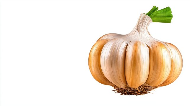 A photostock of a whole garlic bulb with cloves attached on isolated on transparent PNG background, High Quality.