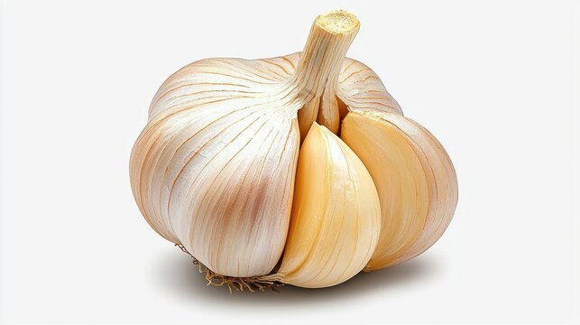 A photostock of a whole garlic bulb with cloves attached on isolated on transparent PNG background, High Quality.