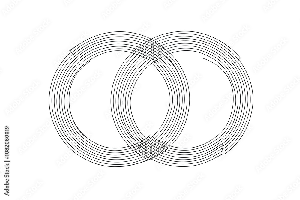 Poster minimalistic line art of intertwined circles, symbolizing unity and balance, drawn with smooth, cont