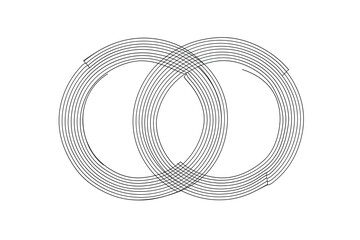 Minimalistic line art of intertwined circles, symbolizing unity and balance, drawn with smooth, continuous lines.
