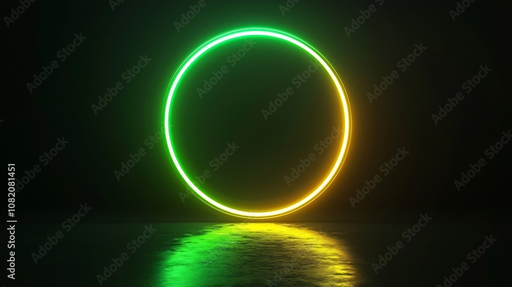 Poster luminous neon circle glowing in minimalist dark background for product display