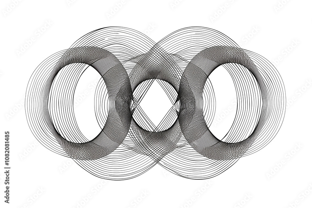 Poster minimalistic line art of intertwined circles, symbolizing unity and balance, drawn with smooth, cont
